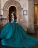 Emerald Green Off Shoulder Quinceanera Dresses Lace Appliques Sweetheart Neck 15 Dress