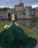 Fringe Sleeve Emerald Green Quinceanera Dress V Neck Metallic Sequin 15 Dresses