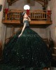 Fringe Sleeve Emerald Green Quinceanera Dress V Neck Metallic Sequin 15 Dresses