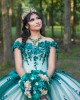 Green On White Quinceanera Dress Lace Appliques Sweetheart Neck 15 Dresses With 3D Flowers