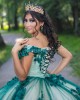 Green On White Quinceanera Dress Lace Appliques Sweetheart Neck 15 Dresses With 3D Flowers