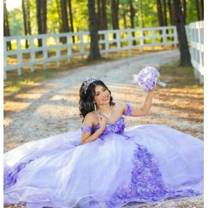 Lilac Off Shoulder Quinceanera Dress Lace Appliques Sweetheart Neck 15 Dresses