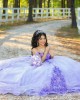 Lilac Off Shoulder Quinceanera Dress Lace Appliques Sweetheart Neck 15 Dresses