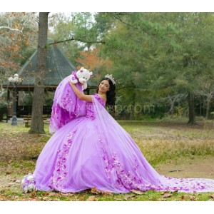 Lilac Quinceanera Dress Off Shoulder Sweetheart Neck 15 Dresses With 3D Flowers