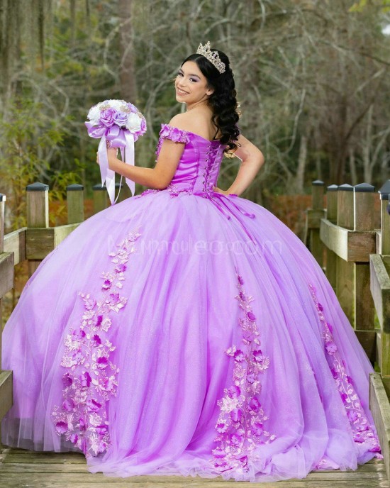 Lilac Quinceanera Dress Off Shoulder Sweetheart Neck 15 Dresses With 3D Flowers