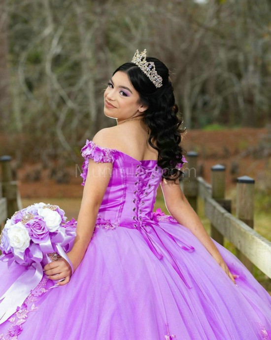 Lilac Quinceanera Dress Off Shoulder Sweetheart Neck 15 Dresses With 3D Flowers