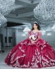 Long Sleeve Burgundy Quinceanera Dress Lace Appliques V Neck 15 Dresses