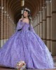 Long Sleeve Lilac Quinceanera Dress Metallic Sequin Sweetheart Neck 15 Dresses