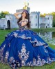 Navy Blue Off Shoulder Quinceanera Dress Metallic Sequin Sweetheart Neck 15 Dresses