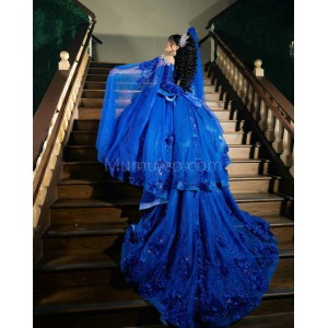 Navy Blue Quinceanera Dress Sweetheart Neck Off Shoulder 15 Dresses With Bow