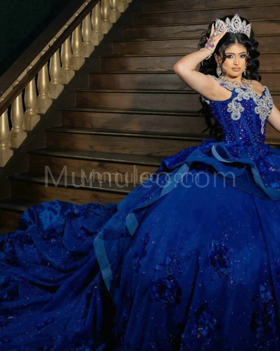 Navy Blue Quinceanera Dress Sweetheart Neck Off Shoulder 15 Dresses With Bow