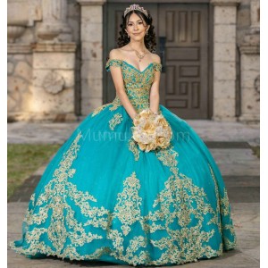 Off Shoulder Aqua Quinceanera Dress V Neck Lace Appliques 15 Dresses