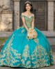 Off Shoulder Aqua Quinceanera Dress V Neck Lace Appliques 15 Dresses