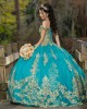 Off Shoulder Aqua Quinceanera Dress V Neck Lace Appliques 15 Dresses