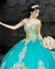 Off Shoulder Aqua Quinceanera Dress V Neck Lace Appliques 15 Dresses