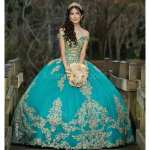 Off Shoulder Aqua Quinceanera Dress V Neck Lace Appliques 15 Dresses