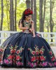 Off Shoulder Black Quinceanera Dress Lace Appliques Sweetheart Neck 15 Dresses