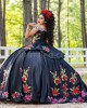 Off Shoulder Black Quinceanera Dress Lace Appliques Sweetheart Neck 15 Dresses