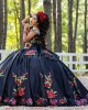 Off Shoulder Black Quinceanera Dress Lace Appliques Sweetheart Neck 15 Dresses