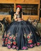 Off Shoulder Black Quinceanera Dress Lace Appliques Sweetheart Neck 15 Dresses