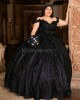 Off Shoulder Black Quinceanera Dress Sweetheart Neck Metallic Sequin 15 Dresses