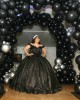 Off Shoulder Black Quinceanera Dress Sweetheart Neck Metallic Sequin 15 Dresses