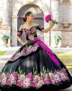 Off Shoulder Black Quinceanera Dresses Lace Appliques Sweetheart Neck 15 Dress