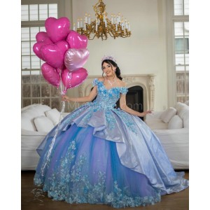 Off Shoulder Blue Quinceanera Dress Lace Appliques Sweetheart Neck 15 Dresses