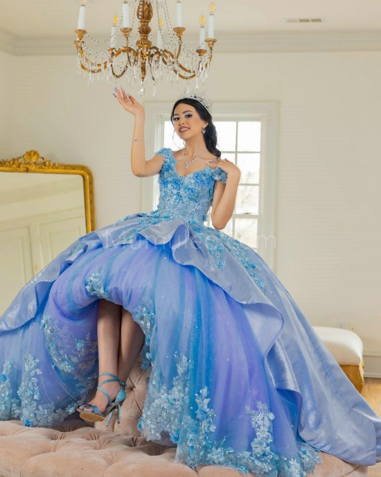 Off Shoulder Blue Quinceanera Dress Lace Appliques Sweetheart Neck 15 Dresses