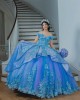 Off Shoulder Blue Quinceanera Dress Lace Appliques Sweetheart Neck 15 Dresses