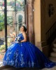 Off Shoulder Blue Quinceanera Dress Sweetheart Neck 15 Dresses With 3D Flowers