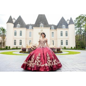 Off Shoulder Burgundy Quince Dresses Lace Appliques Sweetheart Neck 15 Dress