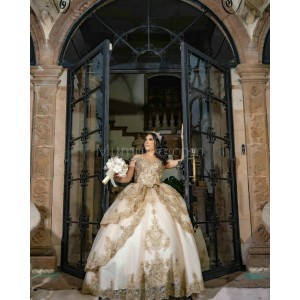 Off Shoulder Champagne Quinceanera Dress Sweetheart Neck 15 Dresses