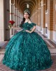 Off Shoulder Emerald Green Quince Dresses Metallic Sequin Sweetheart Neck 15 Dress