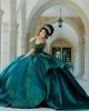 Off Shoulder Emerald Green Quinceanera Dress Lace Appliques Sweetheart Neck 15 Dresses