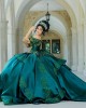 Off Shoulder Emerald Green Quinceanera Dress Lace Appliques Sweetheart Neck 15 Dresses