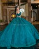 Off Shoulder Emerald Green Quinceanera Dress Sweetheart Neck Lace Appliques 15 Dresses