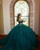 Off Shoulder Emerald Green Quinceanera Dress Sweetheart Neck Lace Appliques 15 Dresses