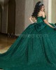 Off Shoulder Emerald Green Quinceanera Dress Sweetheart Neck Metallic Sequin 15 Dresses With Bow