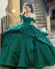 Off Shoulder Emerald Green Quinceanera Dress Sweetheart Neck Metallic Sequin 15 Dresses With Bow