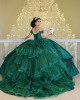 Off Shoulder Emerald Green Quinceanera Dressee Lace Appliques Sweetheart Neck 15 Dress