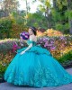 Off Shoulder Emerald Green Quinceanera Dresses Sweetheart Neck Lace Appliques 15 Dress