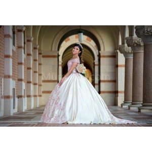 Off Shoulder Ivory Quinceanera Dress Lace Appliques V Neck 15 Dresses