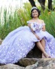 Off Shoulder Lilac Quinceanera Dress 3D Flowers Sweetheart Neck 15 Dresses