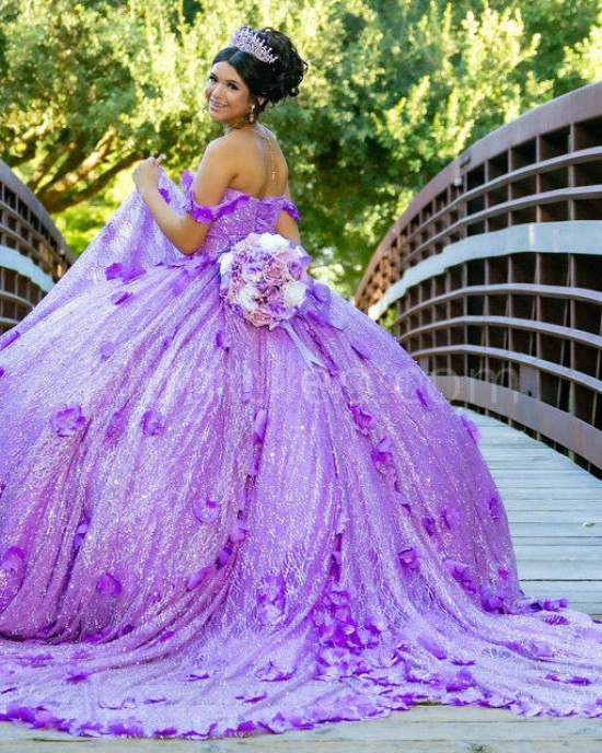 Off Shoulder Lilac Quinceanera Dress Lace Appliques Sweetheart Neck 15 Dresses