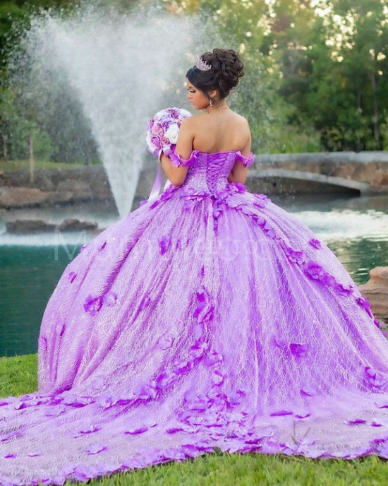 Off Shoulder Lilac Quinceanera Dress Lace Appliques Sweetheart Neck 15 Dresses