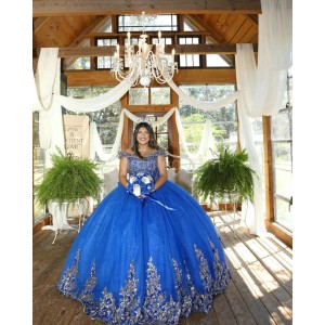 Off Shoulder Navy Blue Quinceanera Dress Lace Appliques Sweetheart Neck 15 Dresses With Bow