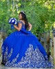 Off Shoulder Navy Blue Quinceanera Dress Lace Appliques Sweetheart Neck 15 Dresses With Bow