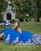 Off Shoulder Navy Blue Quinceanera Dress Lace Appliques Sweetheart Neck 15 Dresses With Bow