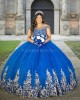 Off Shoulder Navy Blue Quinceanera Dress Lace Appliques Sweetheart Neck 15 Dresses With Bow